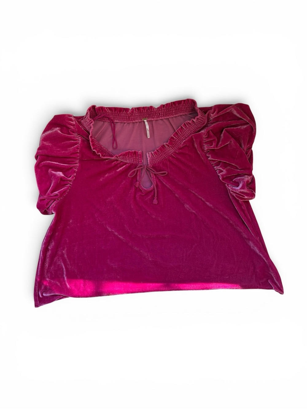Free People Velvet Puff Sleeve Blouse in Fuchsia excellent condition - Picture 3 of 5